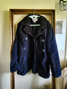 M Ladies' Black Corduroy Double-Breasted Pea Coat